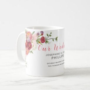 Pink & Rose Wasserfarbene Peony Blume Unsere Hochz Kaffeetasse