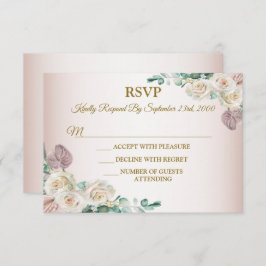 Pink Rose Watercolor Greenery Golden Dusty Elegant RSVP Karte