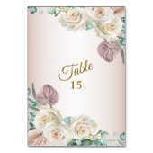 Pink Rose Watercolor Greenery Golden Dusty Party Tischnummer (Rückseite)