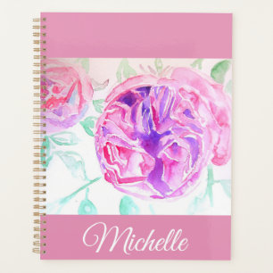 Pink Rose Watercolor Lilac Pink Girls Notebook Planer