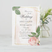 Pink rose Wedding Invitation Einladung (Stehend Vorderseite)