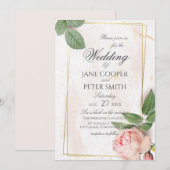 Pink rose Wedding Invitation Einladung (Vorne/Hinten)