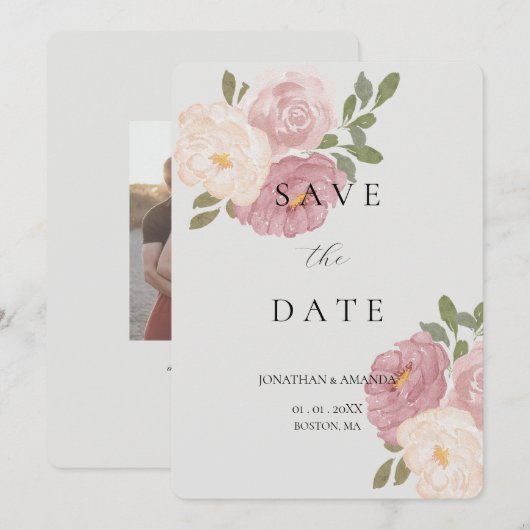 Pink Rose Wedding Save The Date (Vorne/Hinten)