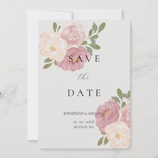 Pink Rose Wedding Save The Date (Vorderseite)