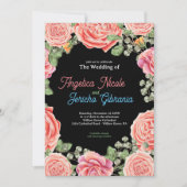 Pink Rose Wedding Theme Einladung (Vorderseite)