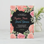 Pink Rose Wedding Theme Einladung (Stehend Vorderseite)