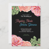 Pink Rose Wedding Theme Einladung (Vorderseite)