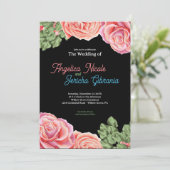 Pink Rose Wedding Theme Einladung (Stehend Vorderseite)