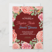 Pink Rose Wedding Theme Einladung (Vorderseite)