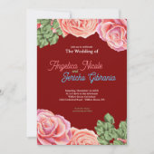 Pink Rose Wedding Theme Einladung (Vorderseite)