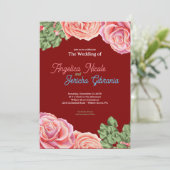 Pink Rose Wedding Theme Einladung (Stehend Vorderseite)