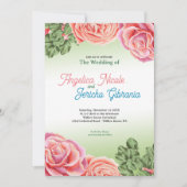 Pink Rose Wedding Theme Einladung (Vorderseite)