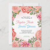 Pink Rose Wedding Theme Einladung (Vorderseite)