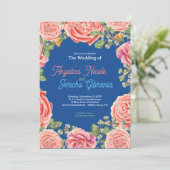 Pink Rose Wedding Theme Einladung (Stehend Vorderseite)