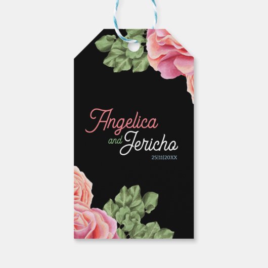 Pink Rose Wedding Theme Geschenkanhänger (Rückseite)