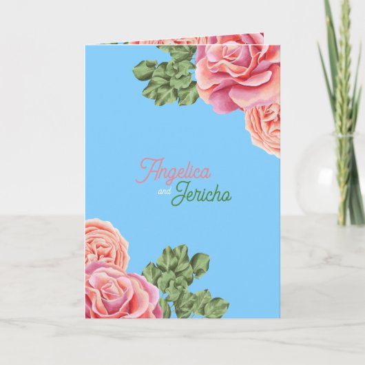 Pink Rose Wedding Theme Karte (Vorderseite)