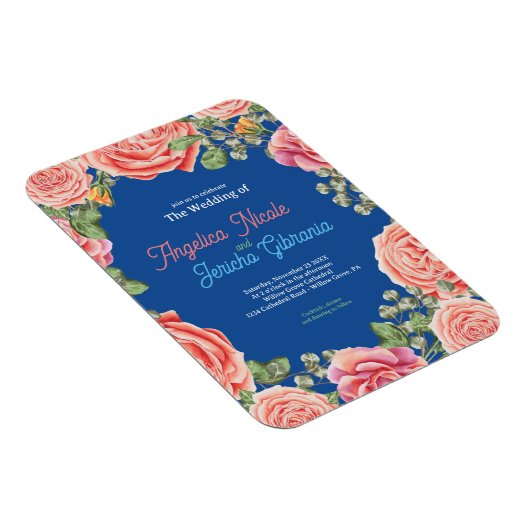 Pink Rose Wedding Theme Magnet (Rechte Seite)