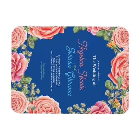 Pink Rose Wedding Theme Magnet (Horizontal)