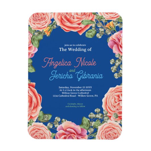 Pink Rose Wedding Theme Magnet (Vertikal)