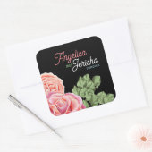 Pink Rose Wedding Theme Quadratischer Aufkleber (Umschlag)