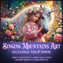 Pink Rose Whimsy Unicorn And Girl Decoupage Seidenpapier