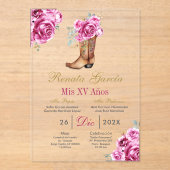 Pink rose with boot Quinceañera Invitation Acryleinladungen (Vorderseite)