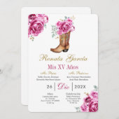 Pink rose with boot Quinceañera Invitation Einladung (Vorne/Hinten)