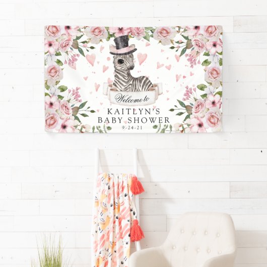 Pink Rose Zebra Baby Dusche Banner (Insitu)