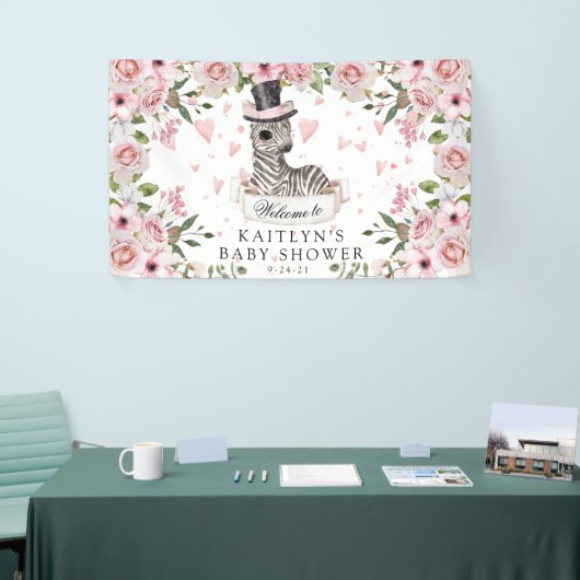 Pink Rose Zebra Baby Dusche Banner (Messeveranstaltung)