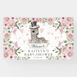 Pink Rose Zebra Baby Dusche Banner