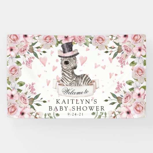 Pink Rose Zebra Baby Dusche Banner (Horizontal)