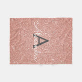 Pink-Roségold-Glitzer-Monogramm-Name Fleecedecke (Vorderseite (Horizontal))