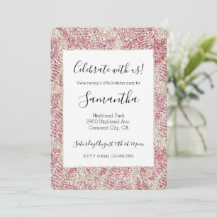 Pink-Rosen-Creme-Glitter-Tropische Blätter      Einladung