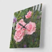 Pink Roses Acrylic Wall Clock Quadratische Wanduhr (Winkel)