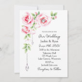 Pink Roses and Diamonds Floral Wedding Einladung (Vorderseite)