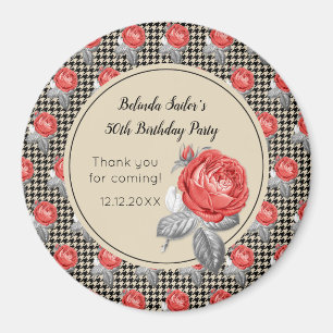 Pink roses and houndstooth Happy Birthday Magnet