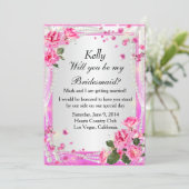 Pink Roses and Pearls Bridesmaid Card Einladung (Stehend Vorderseite)