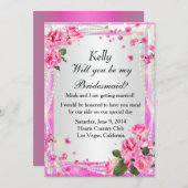 Pink Roses and Pearls Bridesmaid Card Einladung (Vorne/Hinten)