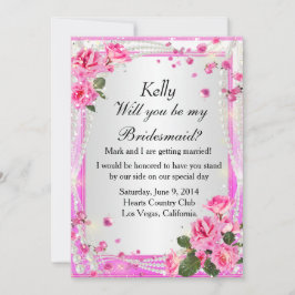 Pink Roses and Pearls Bridesmaid Card Einladung