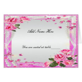 Pink Roses and Pearls Folded Table Place Card