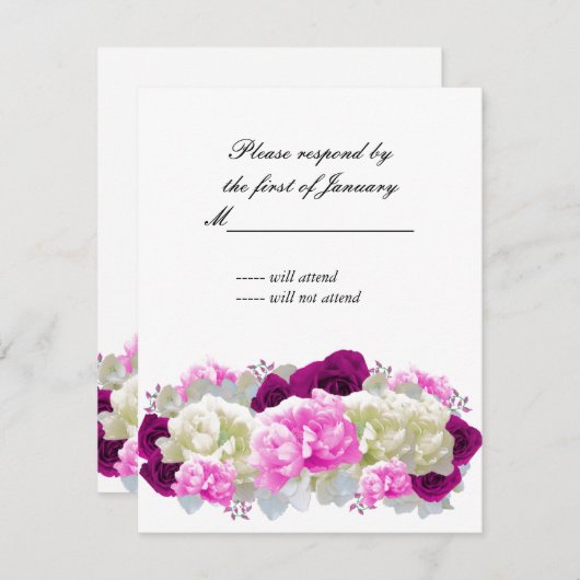 Pink Roses and Peonies Reply Card RSVP Karte (Vorne/Hinten)