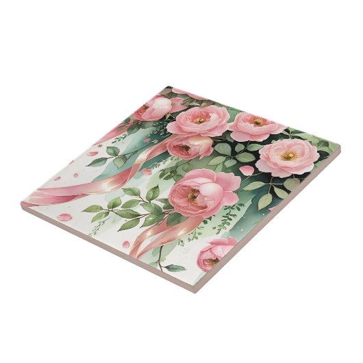 Pink Roses and Ribbons Fliese (Seite)