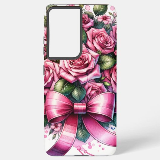 : Pink Roses and Ribbons Phone Case Samsung Galaxy Hülle (Rückseite)