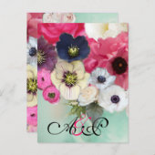 PINK ROSES,ANEMONE BLUME MONOGRAMM Save the Date Ankündigungspostkarte (Vorne/Hinten)
