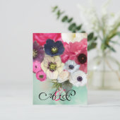 PINK ROSES,ANEMONE BLUME MONOGRAMM Save the Date Ankündigungspostkarte (Stehend Vorderseite)