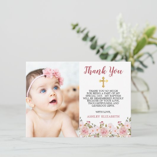 Pink Roses Aquarell Blumentaufe Vielen Dank Dankeskarte (Stehend Vorderseite)