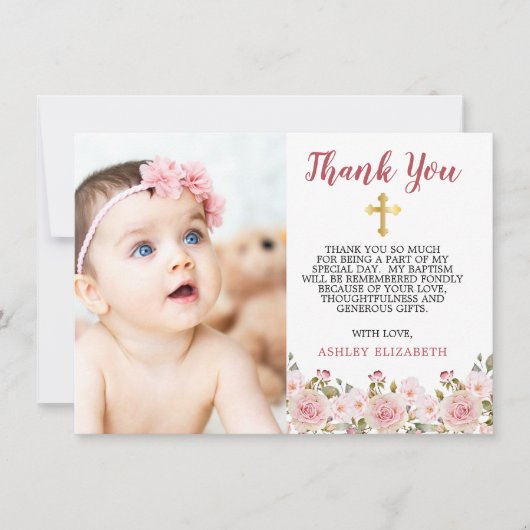 Pink Roses Aquarell Blumentaufe Vielen Dank Dankeskarte (Vorderseite)