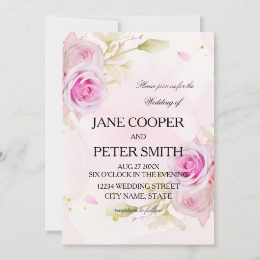 Pink roses arrangement Wedding Invitation Einladung (Vorderseite)
