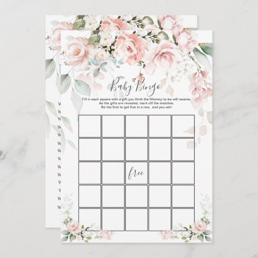 Pink Roses Baby Bingo/Rate wer Baby Showspiele Einladung (Vorne/Hinten)