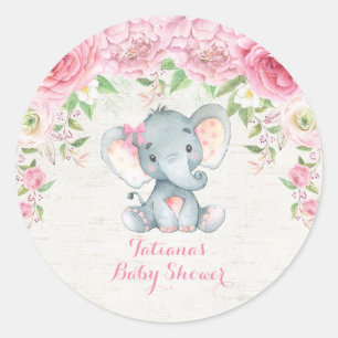 Pink Roses Baby Elephant Vielen Dank Sticker Favor